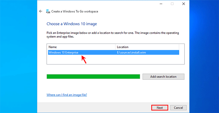 choose the Windows 10 image