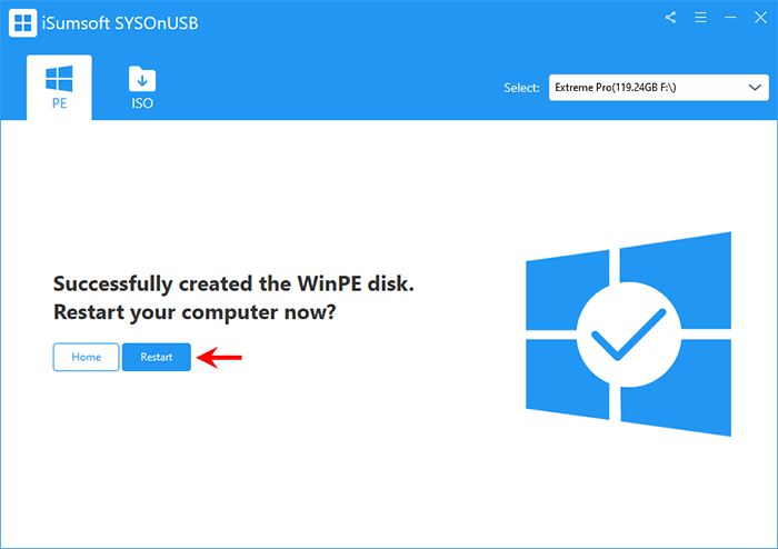 click Restart to restart computer