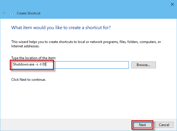 create shortcut for shutdown windows 10