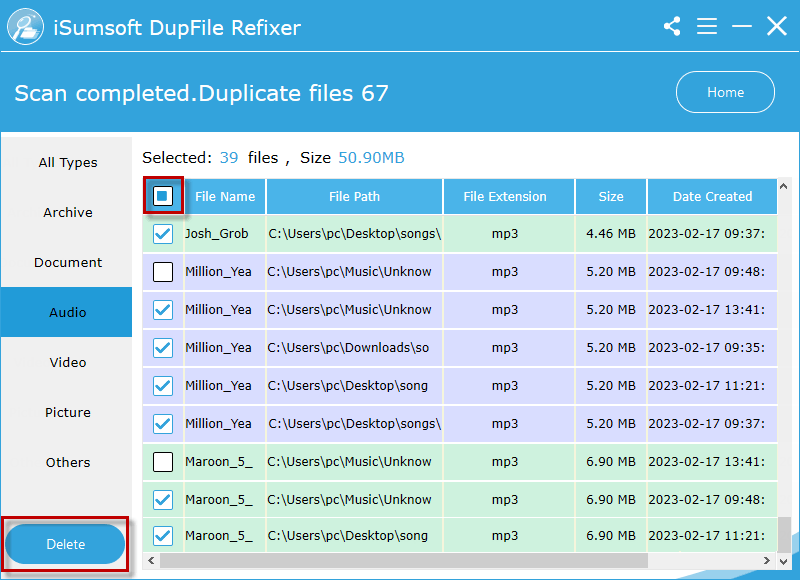easily delete duplicate mp3 music files with iSumsoft DupFile Refixer