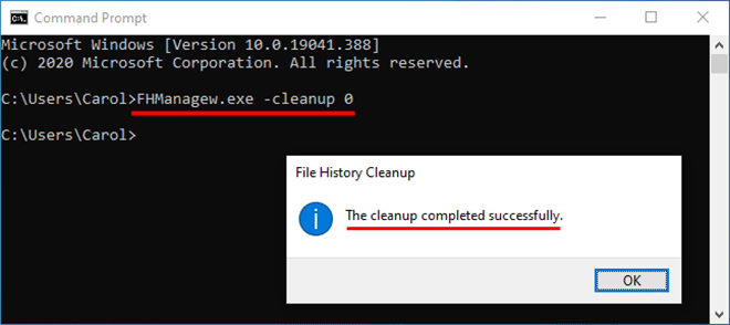 delete old File History using command
