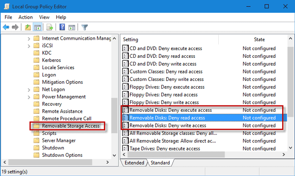 Restrict acess to removable disks