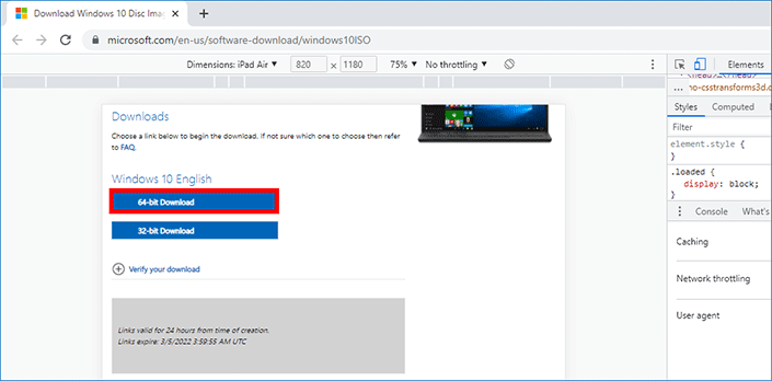 click 64-bit Download to download Windows 10 ISO