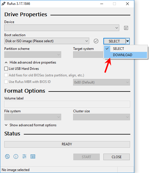 select DOWNLOAD from the drop-down menu