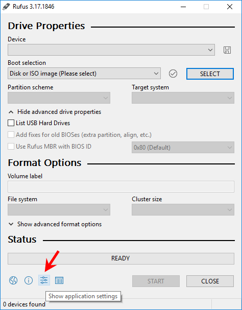 click Show application settings