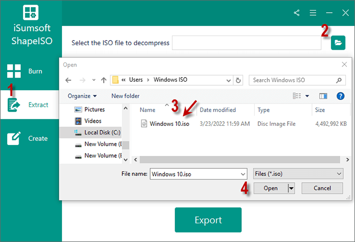 select ISO file and click Open.