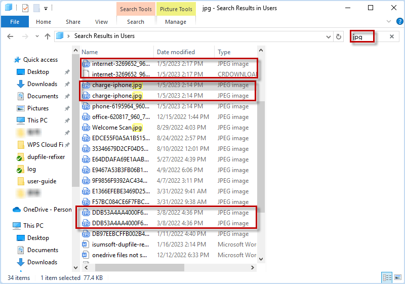 find duplicate files using File Explorer
