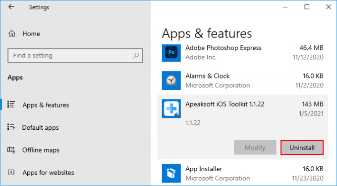 Uninstall incompatible apps