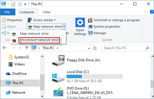 select disconnect network drive