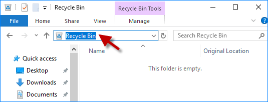 Type recycle bin in address bar