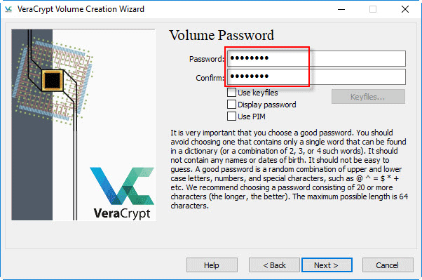 enter password to protect the drive