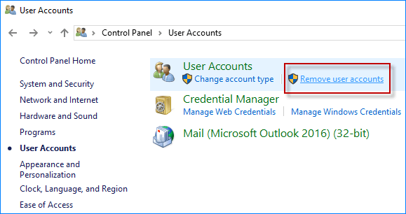 click remove user accounts