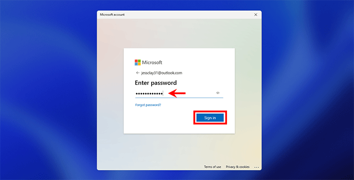 enter Microsoft account password to sign in