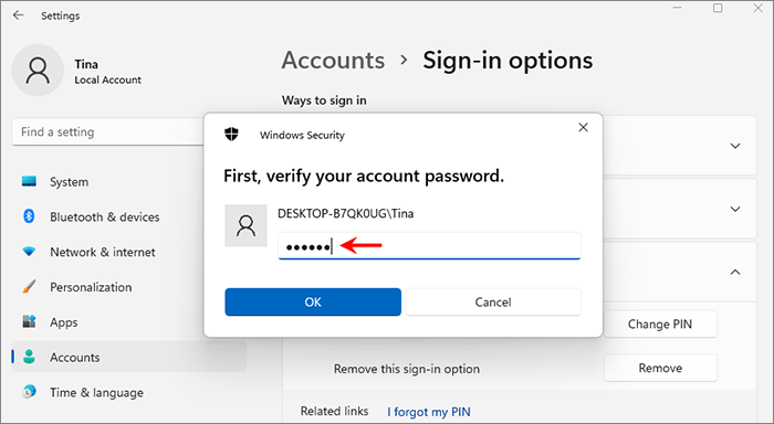 verify your account password