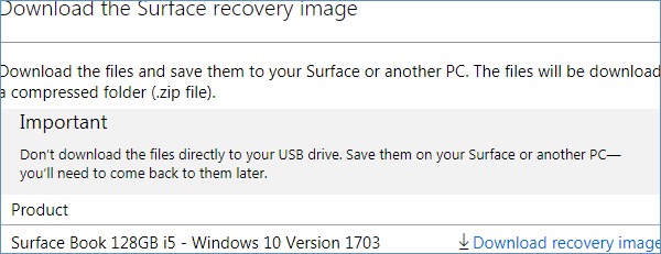 click download recovery image button