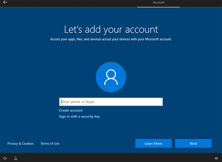 set up your account for signing in to Windows 10