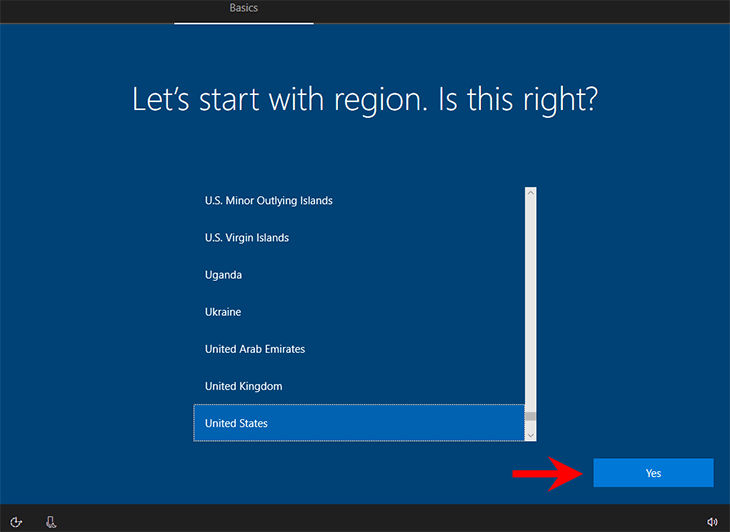 select region and click Yes