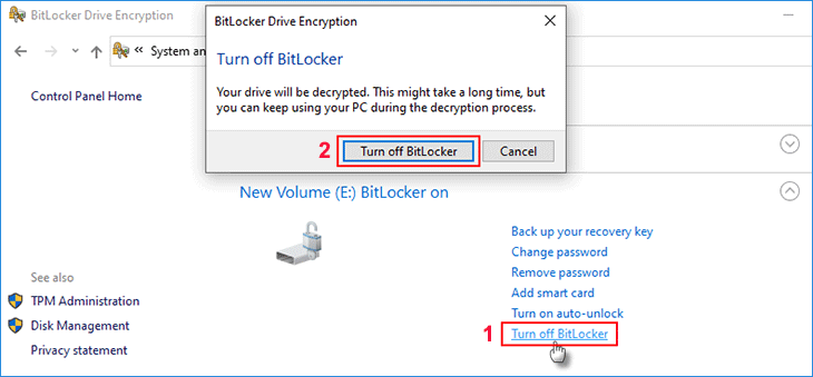 click Turn off BitLocker