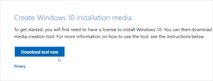 Download Windows 10 creation tool