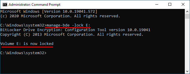 lock BitLocker drive with command