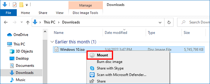mount Windows 10 ISO image