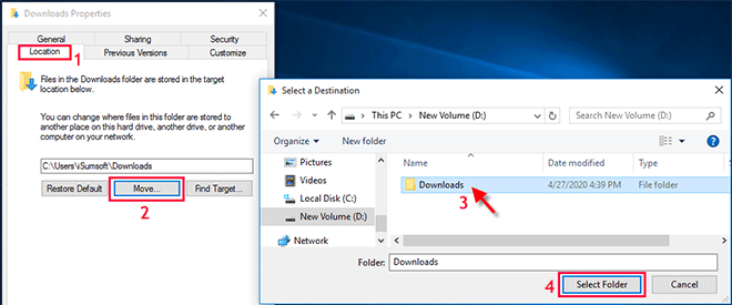how to move download folder to another drive