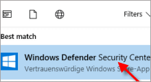 open Windows defender security center app