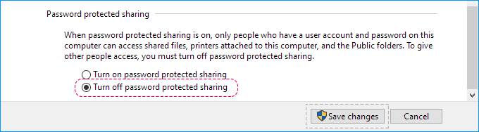 Turn off password-protected sharing