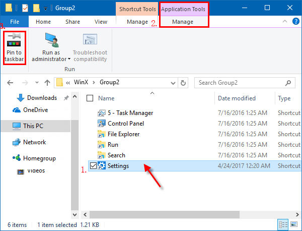 Pin to taskbar from File Explorer ribbon