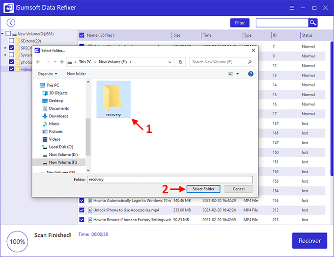 select location to save recovered files