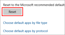 reset apps to default in Windows 10