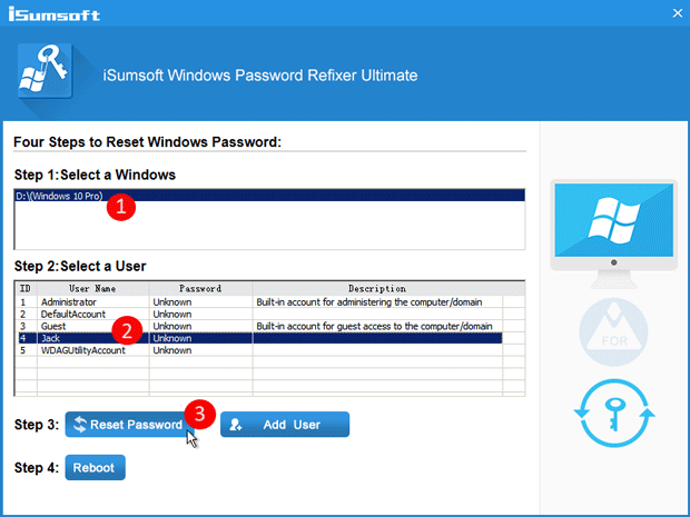select user and click reset password