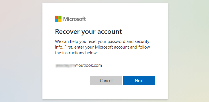 enter Microsoft account email address