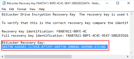 change bitlocker recovery key windows 10