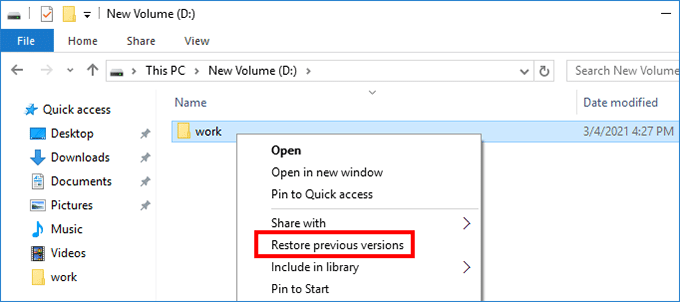 click Restore previous versions