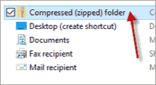 send to compressed zipped folder missing in Windows 10