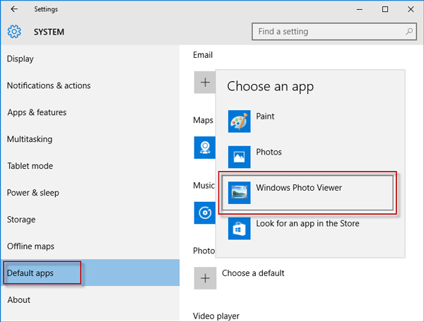 Select Windows Photo Viewer as default app