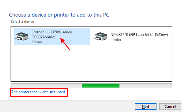 The printer isn't listed
