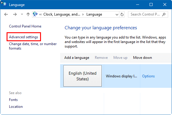 Language advanced settings