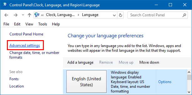 Language input Advanced settings