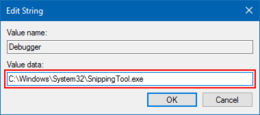 Enter in the path of the snipping tool