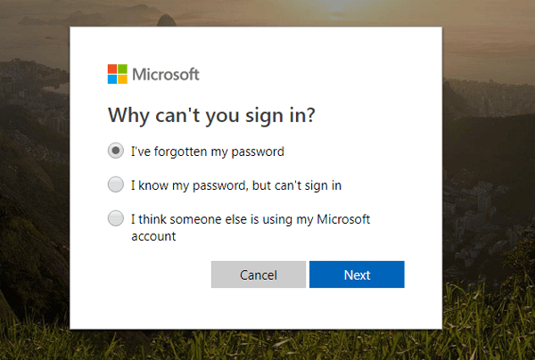 select i've forgotten my password