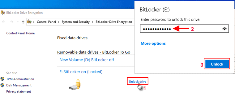 unlock BitLocker in Control Panel