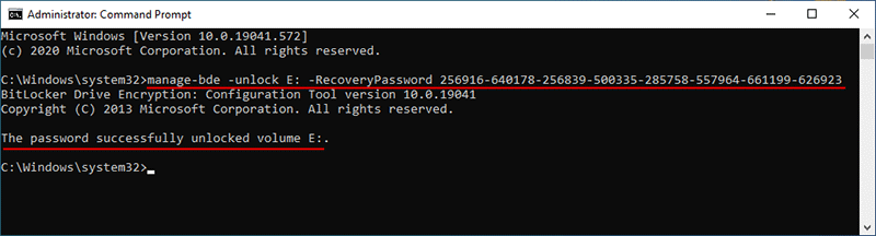 use recovery key in command prompt