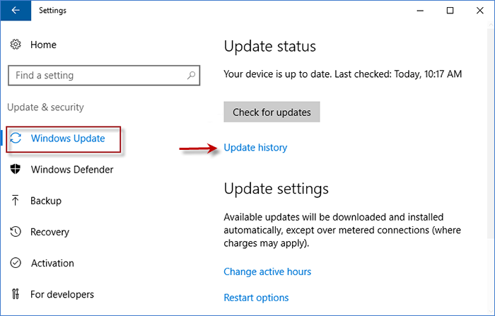 Enter Settings and choose Windows Update. Then click update history 