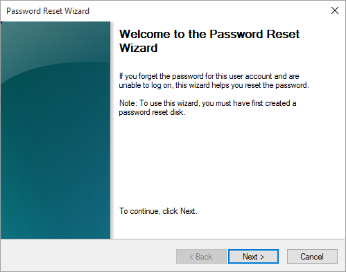Follow the wizard to reset Windows 10 laptop password