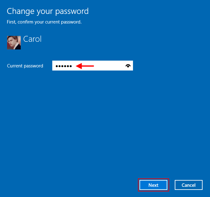 type current password
