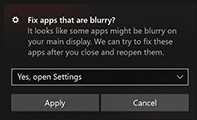 apps display blurry font in Windows 10