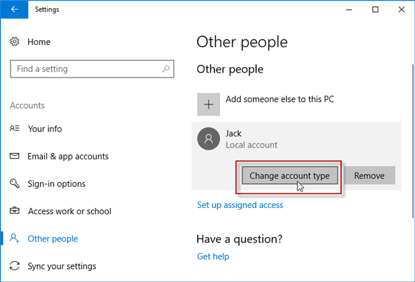 change account type to administrator