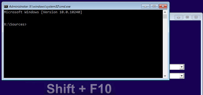 Press Shift+F10 to open a command prompt